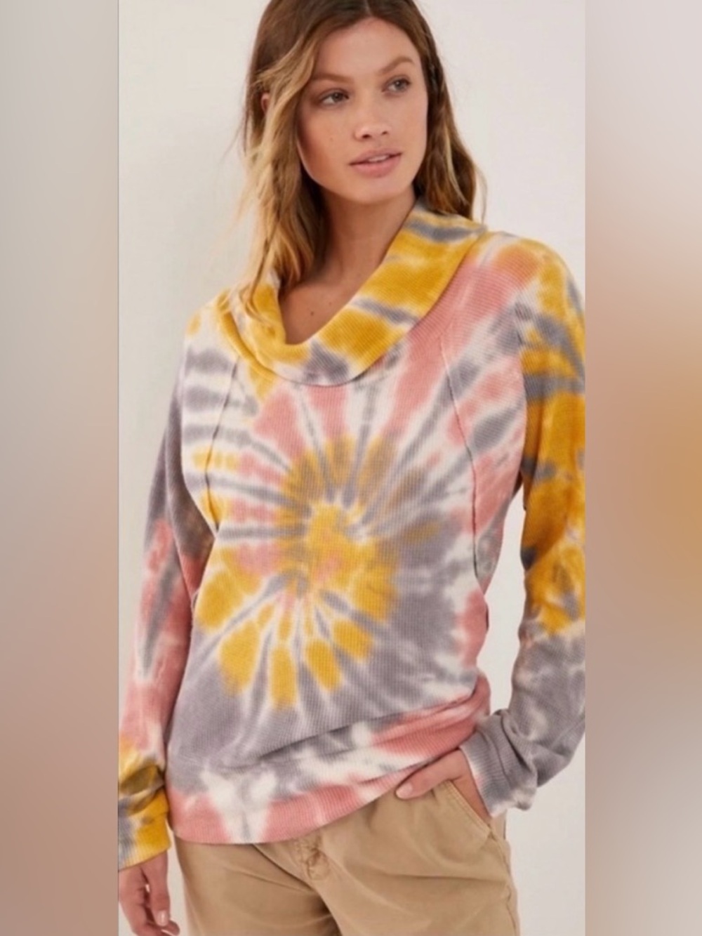 Pilcro by Anthropologie Angie Tie Dye Thermal Waffle Knit Pullover